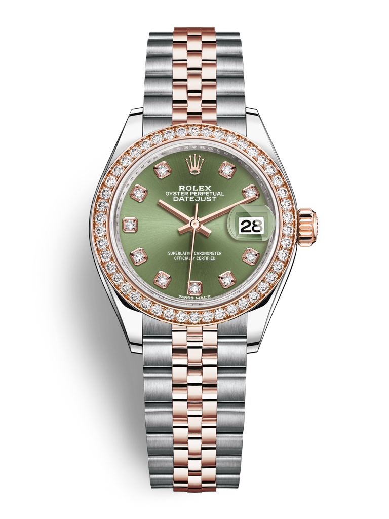 Rolex Lady Datejust 28mm Stainless Steel and Everose Gold 279381RBR Olive Green Diamond Jubilee